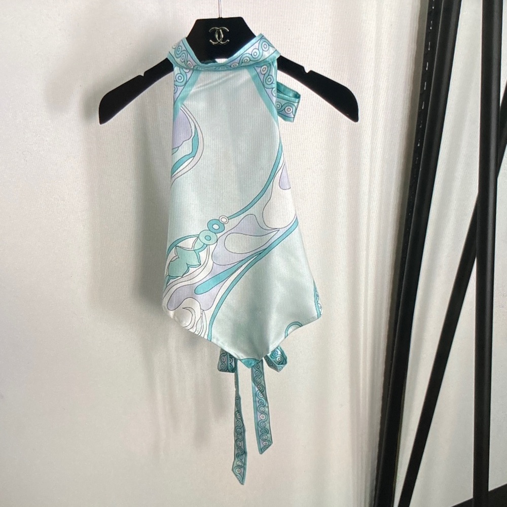 Emilio Pucci Aqua and White Paisley Swim Sarong - Picture 2 of 8